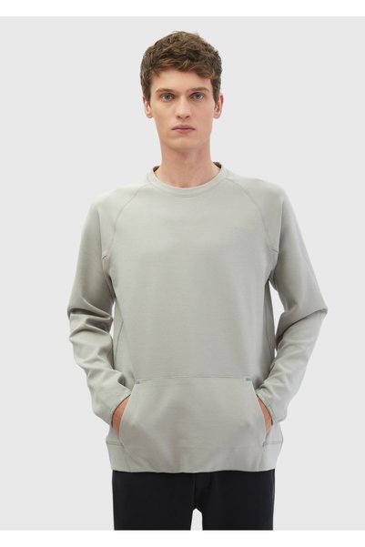 Ramsey Açık Gri Bisiklet Yaka Düz Sweatshirt