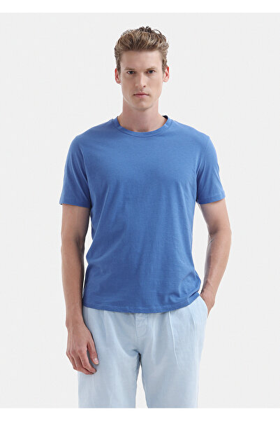 Ramsey Tricou albastru cu gât simplu, 100% bumbac