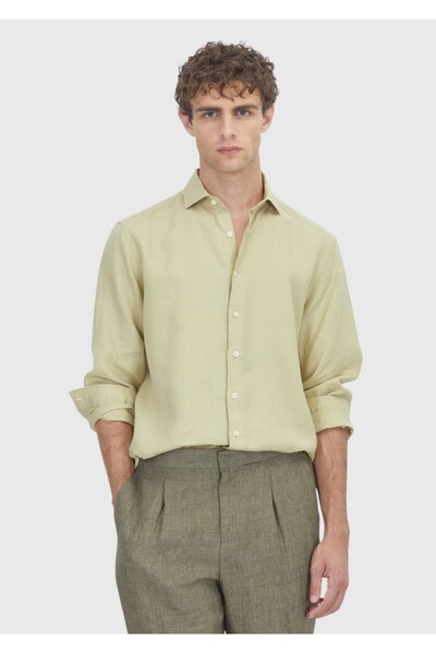 Ramsey Cămașă casual verde deschis, croială lejeră, lungă, țesută, 100% in