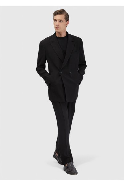 Ramsey Siyah Düz Zeroweight Slim Fit Yün Karışımlı Takım Elbise