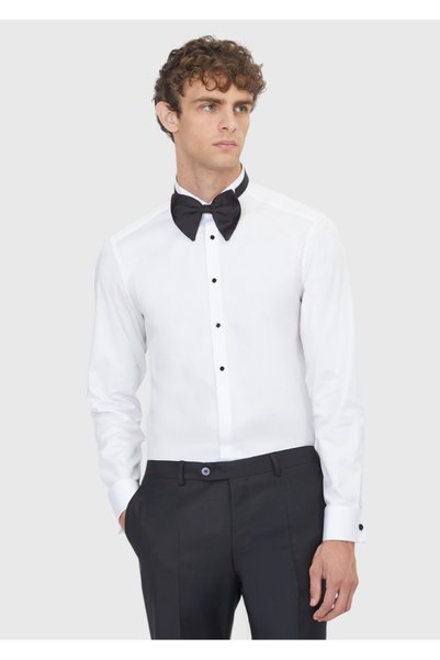 Ramsey White Plain Slim Fit Double Cuff Tuxedo Shirt