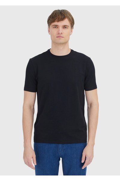 Ramsey Tricou negru din amestec de bumbac cu decolteu drept