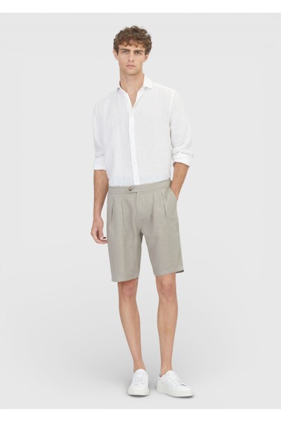 Ramsey Βιζόν Απλό Ύφανση Καρότο Εφαρμογή Casual 100% Λινό Βερμούδες