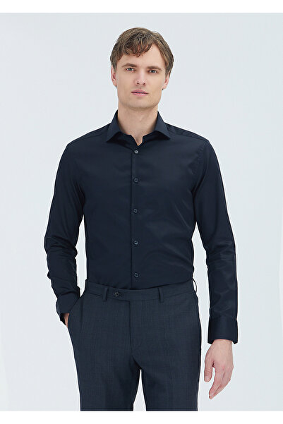 Ramsey Black Plain Slim Fit Long Woven Classic 100% Cotton Shirt