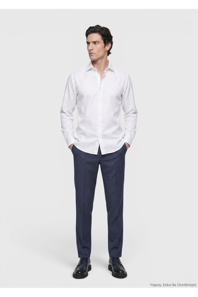 Ramsey White Plain Regular Fit Long Woven Classic 100% Cotton Shirt