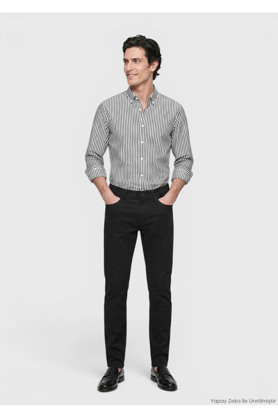 Ramsey Μαύρο υφαντό παντελόνι σε στενή γραμμή, casual, από βαμβακερό μείγμα