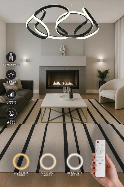 Elektroyou Artemis Siyah Kumandalı 3 Renk Ledli Dimmerli Sarkık Modern Ledli ...