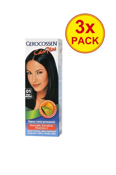 GEROCOSSEN Pachet 3x Vopsea de păr Color Plus, 0.1, Negru Albastru