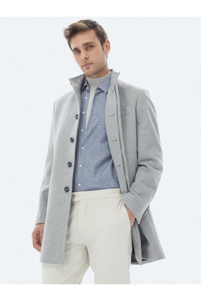 Kip Gri Regular Fit Casual Dokuma Palto