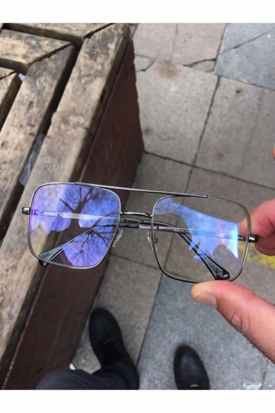 Aybars aksesuar Unisex Silver Framed Transparent Glasses with Blue Light Filter