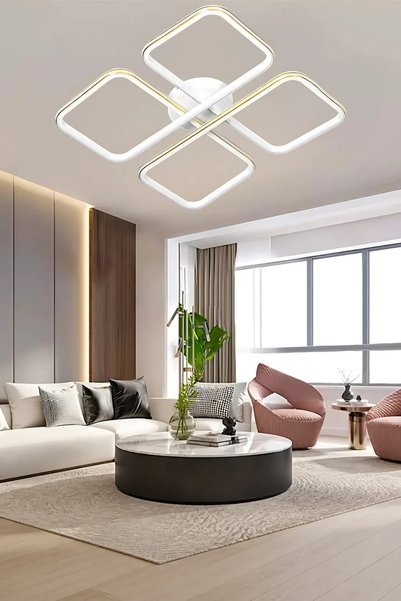 Elektroyou Asel Beyaz Modern Tasarım Gold Çizgili Plafonyer Ultra Power Beyaz...