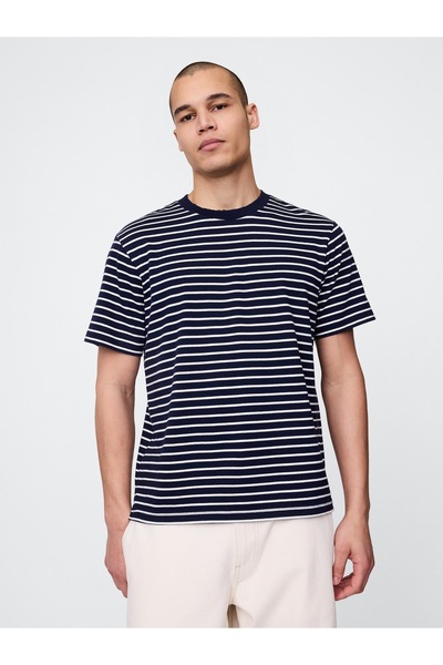 GAP Erkek Çizgili Heavyweight Relaxed T-Shirt
