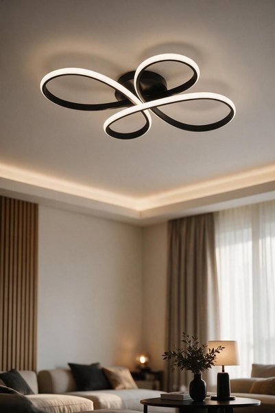Elektroyou Nehir Siyah Plafonyer Modern Beyaz Işık Ledli Avize
