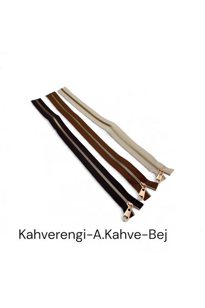 kumasfabrik 45 cm 3 Pieces Bag Zipper/Cream-Brown-Milk Coffee