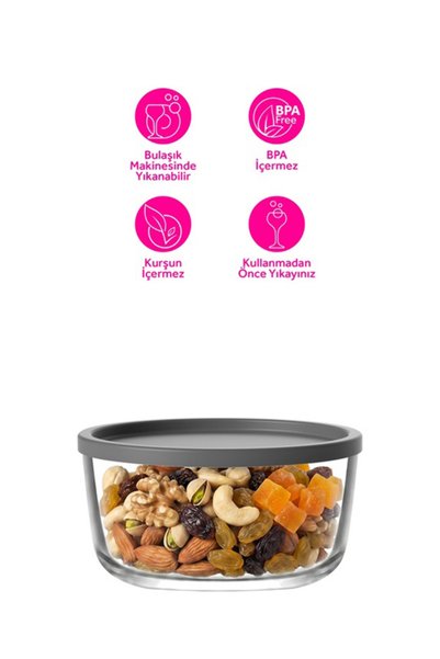 LAV Round Cam Saklama Kabı Tekli Küçük Boy 380 ml Yuvarlak Gri Plastik Kapaklı (Kahvaltılık)