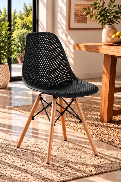 Taimi Modern Mesh Dining Chair with PP Seat and Beech Wood Legs for Kitchen, ...