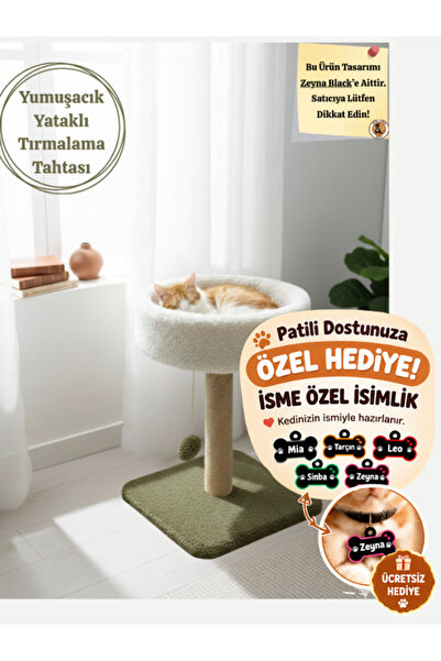 Komano Pontika Yuvarlak Kedi Yatağı Yumuşacık Peluş Kedi Tırmalama Tahtası ve...