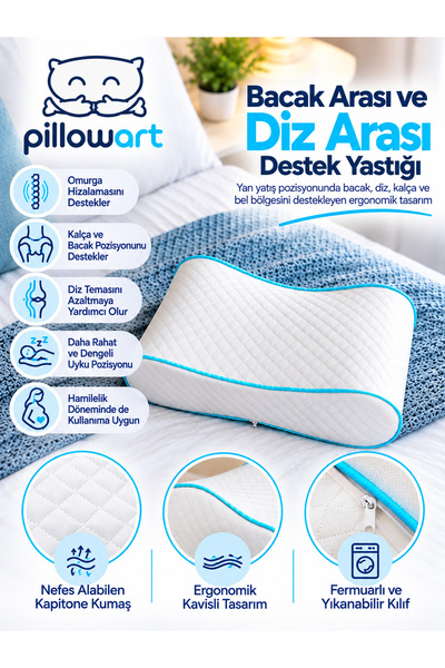 PİLLOWART Orthopedic Leg Support Pillow – Memory Foam Visco Side Sleeping Cushion