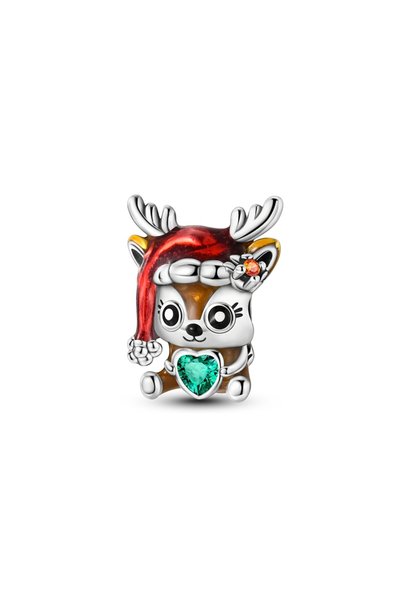 Choice11 KTC1358 925 Silver Charms Golden Santa Claus Gingerbread Pendant Bea...