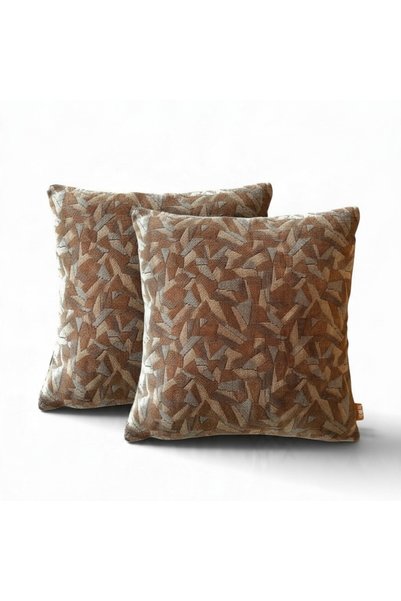 THE KUN Brown Gray Chenille Geometric Patterned 2-Piece Throw Pillow Cover Set