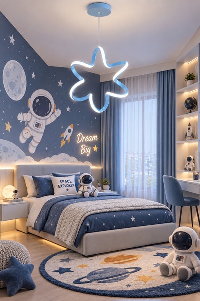 Elektroyou Yıldız Mavi Tekli Sarkıt Led Beyaz Işık Ultra Ledli Salon Mutfak O...
