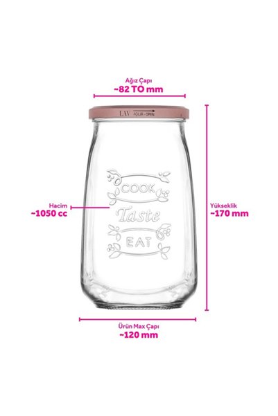 LAV Tasty Glass Jar Set of 6 Large Size 1050 ml with Metal Lid (Food Storage/Pickle Jar)