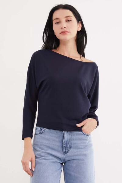Fulla Moda Basic Boat Neck Bat Sleeve Modal Blouse