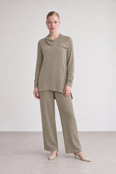 Levidor Zipper Detailed Tunic Set Khaki
