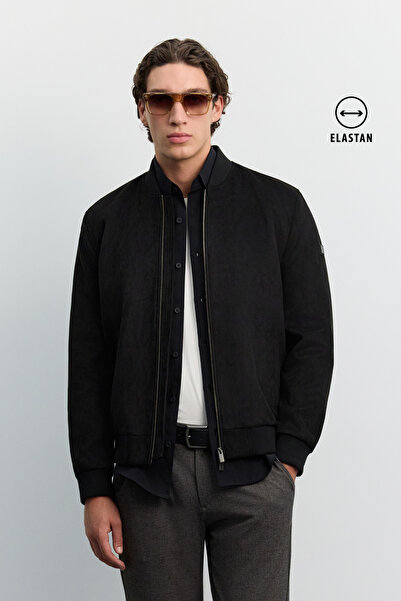Avva Erkek Siyah Bomber Yaka Süet Dokulu Mevsimlik Comfort Fit Mont B006045
