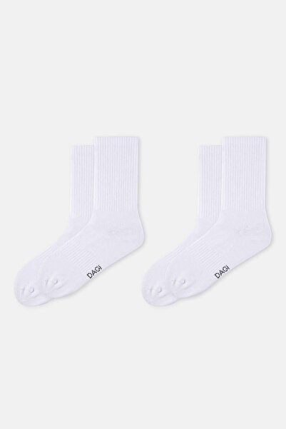 Dagi White Men's 2-Piece Basic Sports Socks
