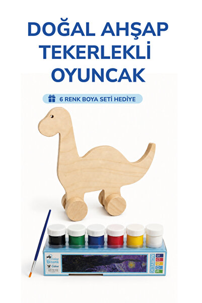 212toyzz Wooden Dinosaur Toy Natural Handmade Paintable Educational Toy + 6-P...