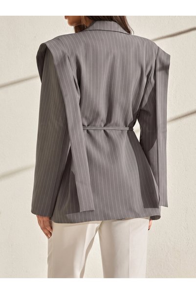 ceyniye Women's New Season Belted Tie-Detail Oversized Jacket