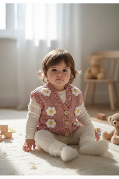 Barzey crafts El örgüsü bebek çocuk yelek papatya çiçekli