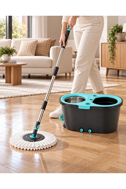 AROW Master Clean Çift Hazneli Spin Mop Seti – 2 Adet Mikrofiber Paspas Hediyeli