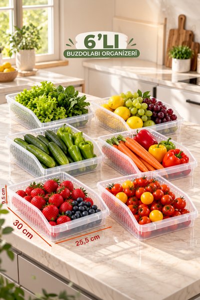 Porsima 09 1072 Orgamix 6'lı Buzdolabı İçi Düzenleyici Sepet - Mutfak Dolap İ...