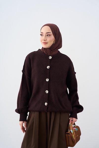 LOCCO Women's Buttoned Front Oversize Knitwear Cardigan Plum