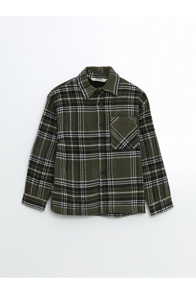 LC Waikiki NEVAVM Farkıyla LCW Kids Green Flannel Plaid Loose & Loose Boys Sh...