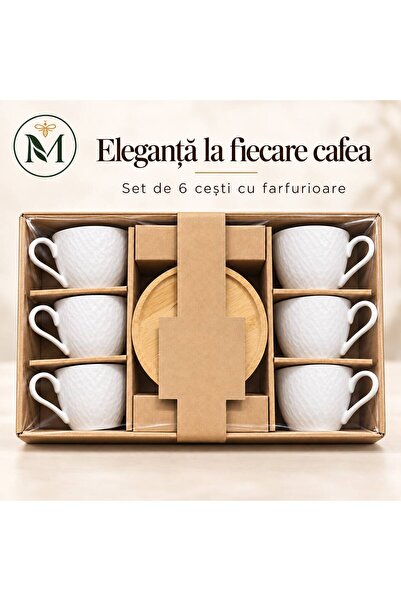 Generic Brand Set de cești pentru cafea, pentru 6 persoane – Alb, design text...