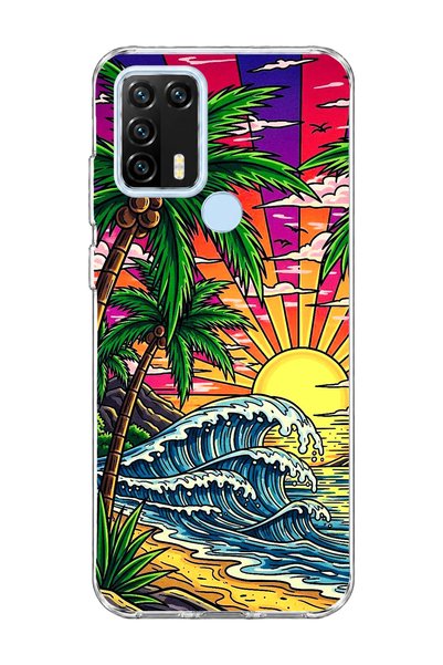 lelia حافظة هاتف شفافة مطبوعة بتصميم Palm Wave Sunset متوافقة مع جهاز General...