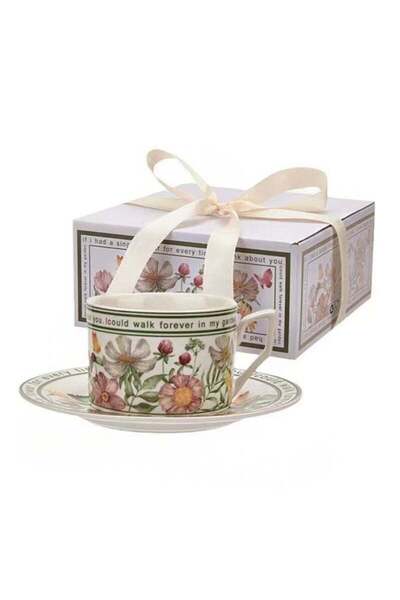 Arabest Ceramic Coffee Cup and Saucer Set，Vintage Floral Design，Perfect for E...