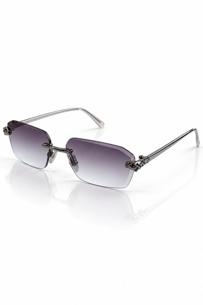 Eyesofia Sinemis Geometric Crystal Silver Framed Ultra Light Uv400 Filtered Smoked Anthracite Women's Sunglasses