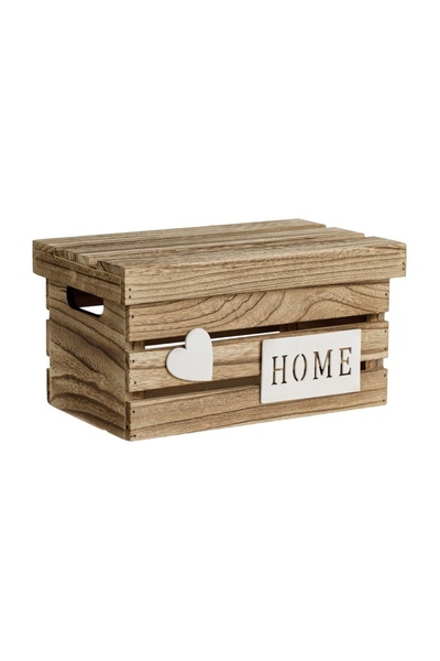 OEM Lada Decorativa din Lemn de Culoare Naturala cu Capac Home Inima 28x17x15...