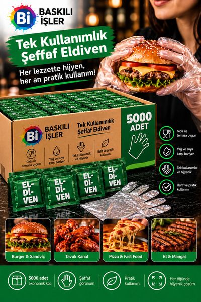 5000 Adet Tek Kullanımlık Şeffaf Eldiven – Yeşil Özel Ambalajlı