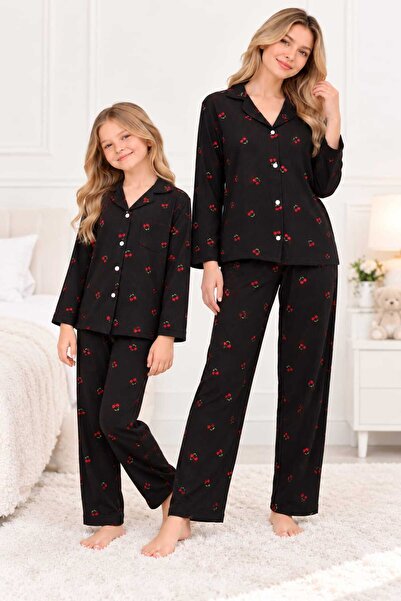 zahider Mother Daughter Matching Cotton Flowy Fabric Cherry Pattern Buttoned ...