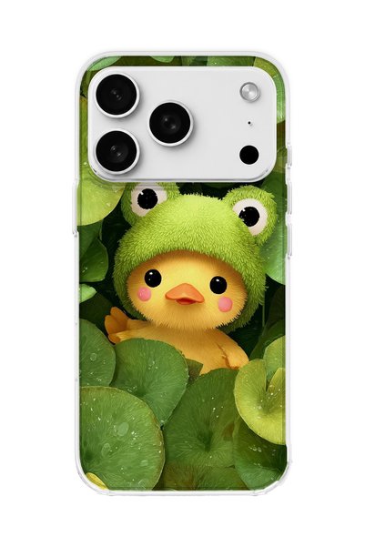 lelia حافظة هاتف شفافة مطبوعة على شكل بطة مع قبعة ضفدع متوافقة مع iPhone 18 Pro