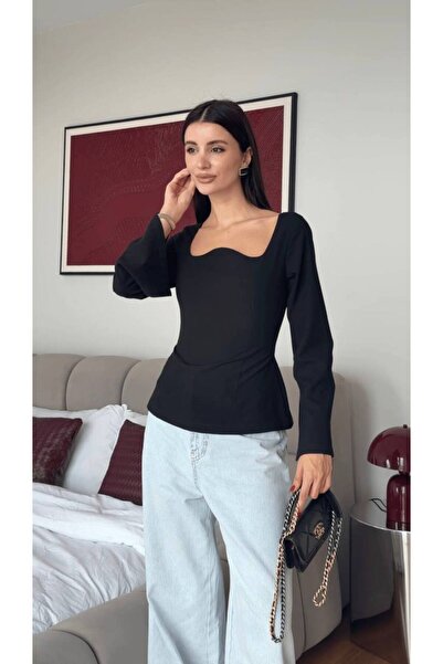 Butik Beyza Oval Cut Polyviscon Fabric Zipper Blouse