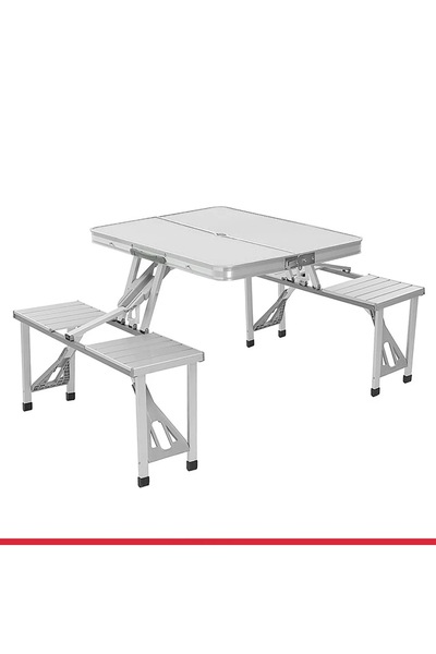 Accessorypart 4 Kişilik Katlanabilir Kamp Masası, 4 Entegre Tabureli, Alüminy...