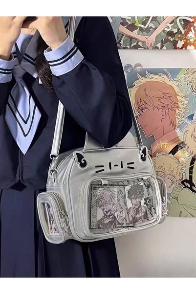 synshop Ita Bag Hellokittyy Gümüş Silver Sırt Çantası Tote Omuz Çanta Kedi Kulaklı Kore Japon Y2k Lüx Deri Kadın Genç Kız Çocuk