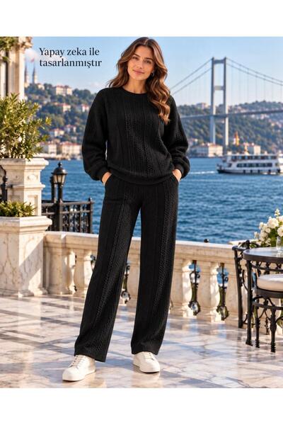 TREND EMMODA Kadın Burgulu Kabartma Dokulu Bisiklet Yaka Oversize Sweatshirt ...