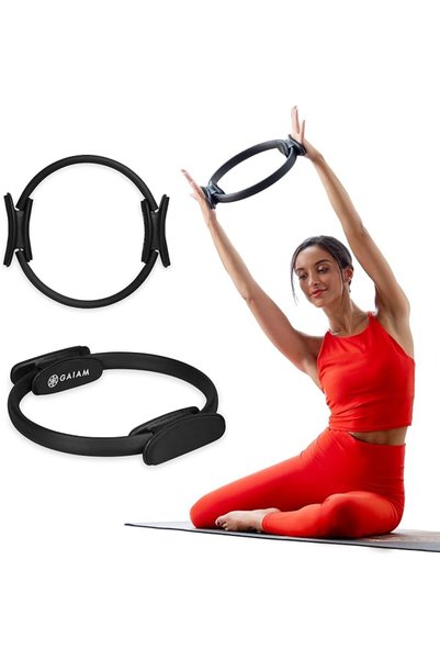 gaiam حلقة بيلاتس للياقة البدنية - مقابض مبطنة بالفوم خفيفة الوزن ومتينة، مقا...